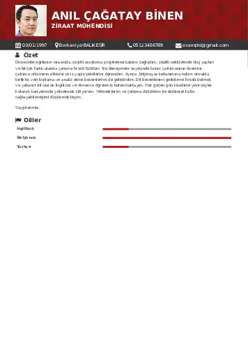 Ziraat Mühendisi Cv Örnekleri cv indir